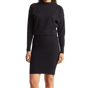 Stitchdrop Sweater Dress Rib Knit Raglan Sleeve Side Zip Blouson Mini Black S